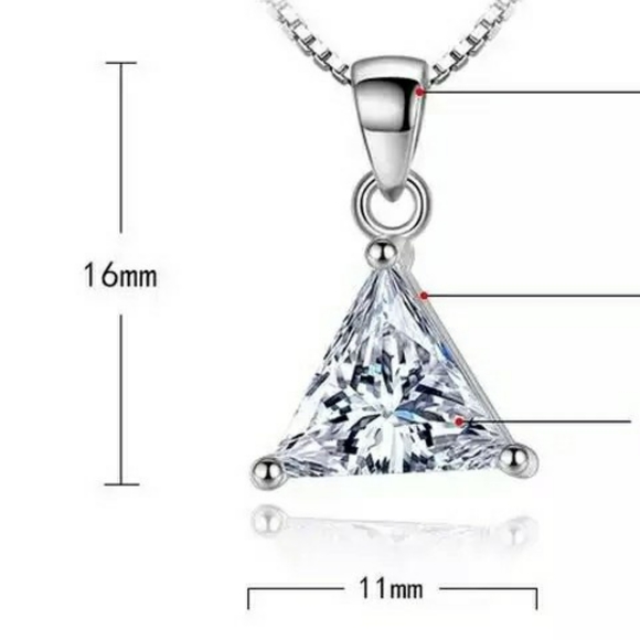 NEW S925 Trillion Cut Diamond Triangle Necklace - Picture 8 of 10